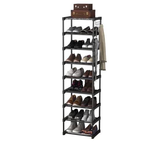 Greatsk 9 Tiers Shoe Rack 20-25 Pairs Sturdy Shoe Shelf, With Side Hooks, Shoe Rack For Entryway, Free Standing Shoe Racks, Metal Shoe Rack, Show Rack, Shoe Organizer, Shoe Rack For Closet #TOP17