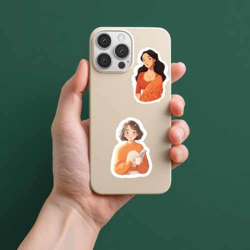 Image of Orange Aesthetic Kawaii Girl Vinyl Stickers Pack of 35 | Waterproof Peach & Warm Tone Cute Fashion Decals for Laptop, Water Bottle, Journal, Scrapbook, Phone Case | Self-Adhesive Sticker Pack