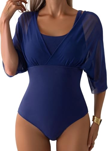 Aleumdr Women Tummy Control Swimsuit V Neck One Piece Bathing
