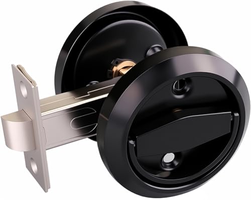 NONGKANG Flat Door Knob, Flush Mount Low Profile Door Knob, Stainless Steel Round Recessed Door Knob, Hidden Cup Door Knob, Pocket Door Knob Without Keys for Space Saving(Black)