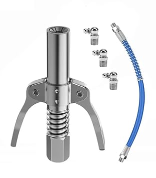 Digital Craft Grease Gun Coupler Double Handle Grease Gun Tips Heavy Duty 10000 PSI Quick Lock-on and Release for All Grease Guns Fittings