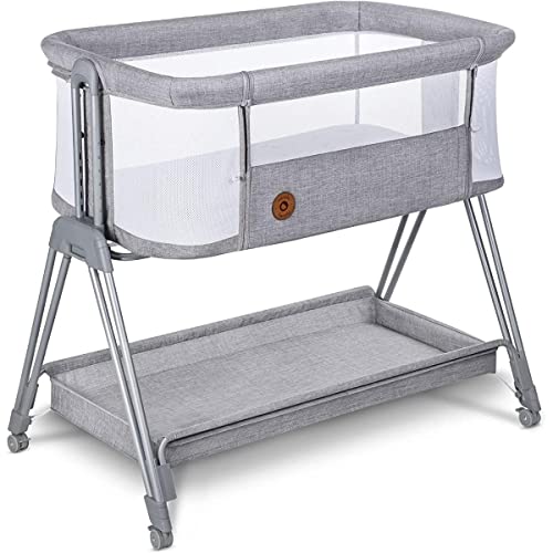 Lionelo Luna Lettino Portatile Con Materasso, Co-Sleeping, Da Neonato A 9Kg, Altezza E Inclinazione Regolabili, 4 Ruote Con Blocco, Fissaggio Al Letto