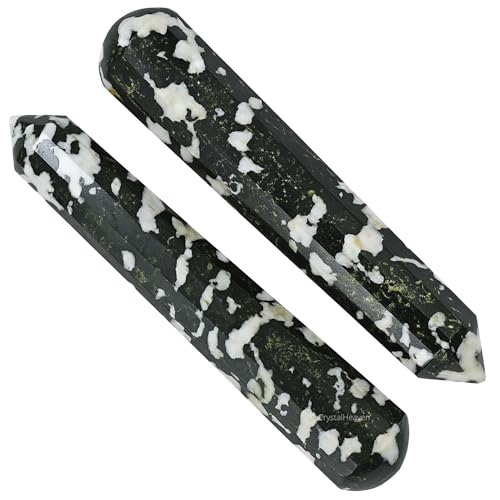Image of Black and White Tourmaline Crystal Wand - Pointed Crystal Wand for Energy Healing, Chakra Balancing, Meditation and Home Decor - Crystals and Healing Stones for Gift