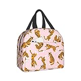 PrelerDIY Pink Tigers Lunch Box - Insulated Lunch Bags for Kids Boys Girls Reusable Lunch Tote Bags, Perfect for School/Camping/Hiking/Picnic/Beach/Travel