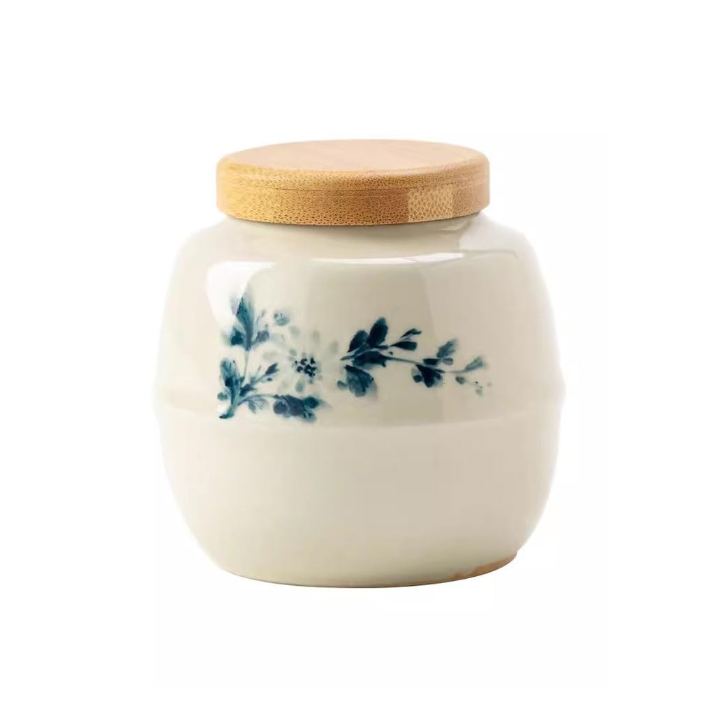 Caja de té pequeña olla de té azul y blanco pintada a mano con esmalte de almacenamiento estilo chino caja de té(A)