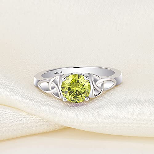Yl Celtic Knot Rings For Women 925 Sterling Silver Created Peridot 18K White Gold Plated Statement Rings-Size6 #TOP4