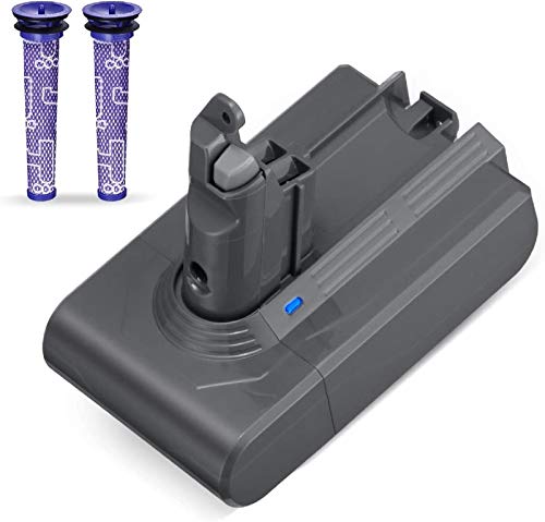 Powerextra - Batería de repuesto para V6 de 3000 mAh 21,6 V y 2 filtros de repuesto compatible con V6 DC62 DC59 DC61 DC58 Animal DC72 DC74 SV03 SV09