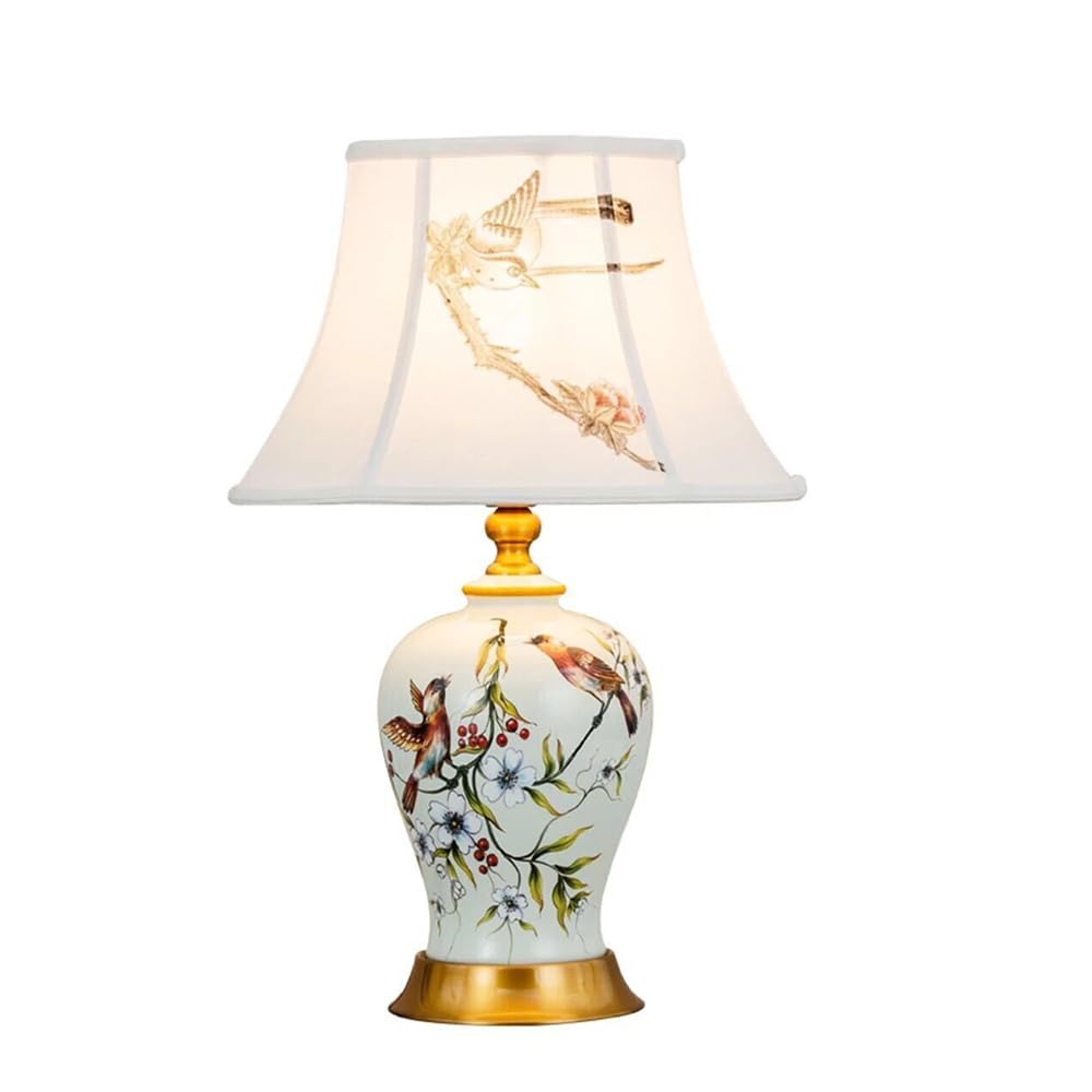 Mengjay Tischlampe Vintage Keramik, Schlafzimmer Nachttischlampe Plissee Lampenschirm Gemalt Blau Und Weiß Porzellan Lampe Körper Chinesische Schreibtischlampe, Wohnzimmer/Arbeitszimmer/Esszimmer (A)