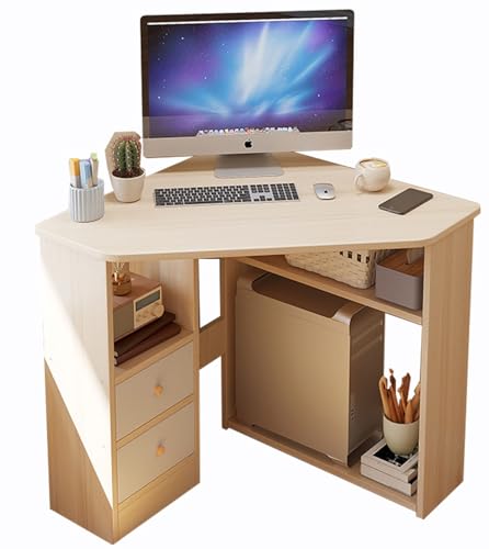Scrivania triangolare per computer, scrivania per casa e ufficio, postazione di lavoro con cassetto, 80 x 80 cm, scrivania angolare
