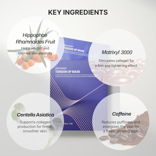 MEDITHERAPY Tension Up Mask 5EA - Korean Collagen Face V Line Lifting Mask - Hydrating Firming & Skin Tightening for Sharp & Sculpted Contour Double Chin Reducer - Matrixyl & Peptide Gel Facial Mask