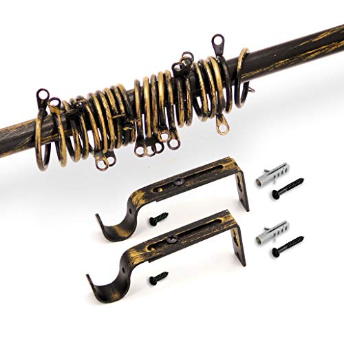 AT17 Support Réglable pour Tringle à Rideau, Lot de 2, Support de Plafond Support de Tringle à Rideau diamètre 20 mm Shabby Chic et Romantique - Vintage - Différentes Tailles - Noir/Or - Métal Cover