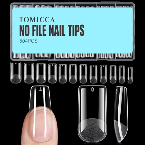TOMICCA 504 Stück Quadrat Medium Nageltip-Tips für Gelnägel Falsche Nagelspitzen Nail Tips für Nagelverlängerung und Nail Art DIY Nagelstudio zu Hause 12 Größen Künstliche Gel Nail Tips