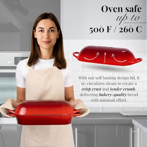 Enamelled Cast Iron Bread Loaf Pot – Dutch Oven For Sourdough Bread Baking – Oven Safe Non Stick Bread Pot – Rectangular, Red, 34cm x 16cm – by Nuovva by nuovva - Image 3