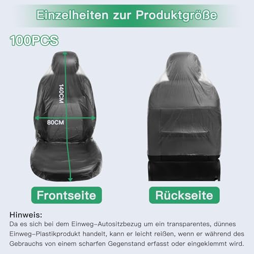 aleawol 100 Stück Ultradicke 20g Einweg Kunststoff Autositzbezüge Sitzbezug aus Kunststoff Wasserdicht und Staubdicht Halten Sie Ihren Sitz Sauber für die Autowartung Autoausstellung