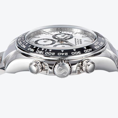 Seestern Sugess S418-2 - Montre chronographe automatique en acier noir et céramique blanche pour homme, turquoise, Bracelet – vue 4
