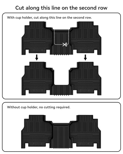 Image of 3W Floor Mats & Cargo Liner for Jeep Wagoneer 2022-2026 /Grand Wagoneer 2026 7-Seat (NOT for 8-Seat /L /S),with 2nd Row Bench Seat All Weather TPE Full Set Automotive Mat Car Liners Accessories, Black