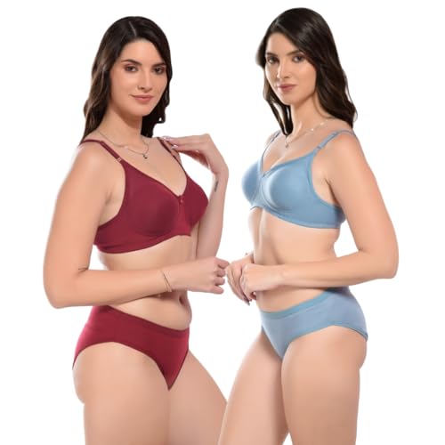 Image of SGC Women Cotton Blend Lingerie Set||Lightly Padded Wirefree Bra & Panty Set||Bridel Set for Women & Girls
