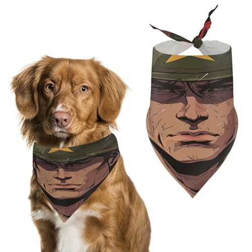 Anime Style American Vietnam Serious Captain Dog Bandanna Modern Adjustable Pet Triangle Kerchief Scarf for Cat and Dog