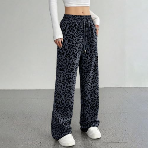 Leopard Cheetah Sweatpants Womens Fall Wide Leg Baggy Trackpants Y2k - image 4