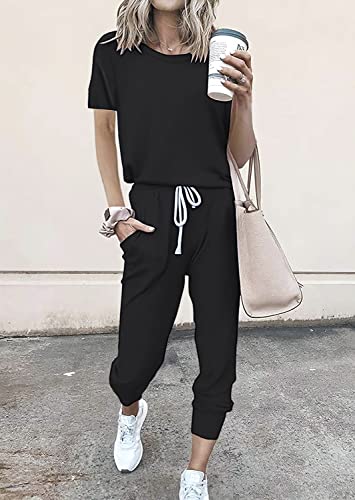 PRETTYGARDEN Women Summer Two Piece Outfits Striped Short Sleeve Pullover and Long Pants Tracksuit Travel Pajama Lounge Set2