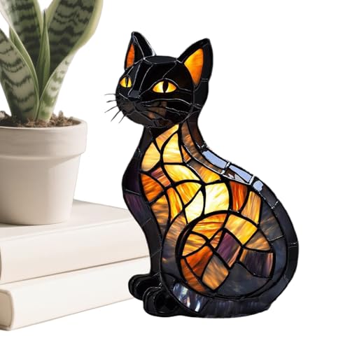 higyee Lámparas LED De Noche Con Gato   Lámpara De Mesa Decorativa De Resina Con Forma De Animal | Lámpara De Noche Con Gato En Vit ral Para Decoraciones De Halloween Para El Dormitorio Del Hogar (B)