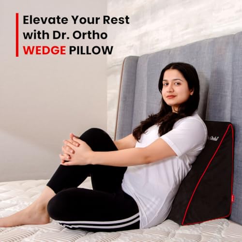 Image of Dr.Ortho Wedge Cushion for Sleeping & Acid Reflux Relief | Orthopedic Wedge Cushion for Leg Elevator | High Resilience Foam | Memory Foam Pillow |Pregnancy | GERD - (Black, 17.5L X 16.5H X 10W Inch)