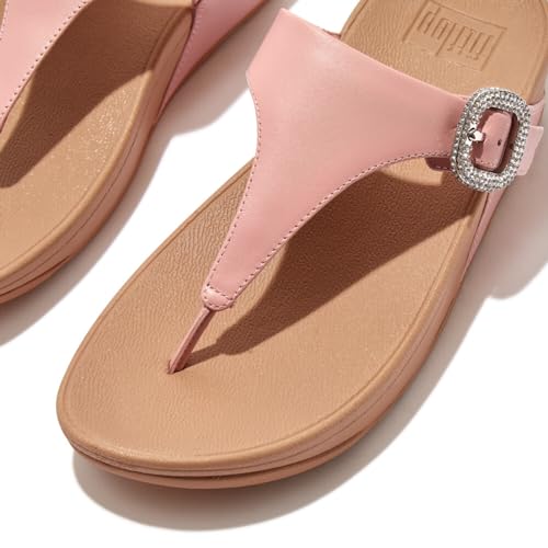 Image of FitFlop Womens LULU Crystal Buckle Toe-Post Sandals with Microwobbleboard Technology, Microfiber Toe Post, Slip Resistant Rubber Outsole, Cushioned Arch Support for All Day Comfort
