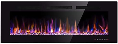 Xbeauty 60" Electric Fireplace in-Wall Recessed and Wall Mounted 1500W Fireplace Heater and Linear Fireplace with Timer/Multicolor Flames/Touch Screen/Remote Control (Black)
