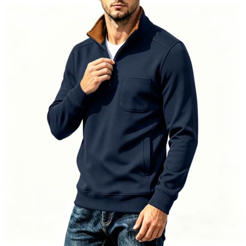 Elneeya Mens Long Sleeve Shirts Fleece Textured Retro Quarter Zip Pullover - image 4