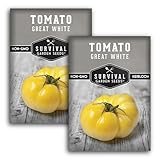 White Tomato Seeds for Planting - Heirloom Great White Beefsteak Variety - Grow Large Low Acid Non-GMO Tomatoes with Mild Sweet Flavor - Survival Garden Seeds (2 Packs)