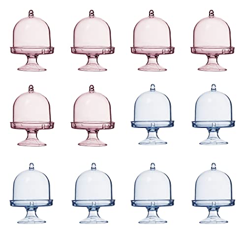 12 Stück Mini Tortenständer, Kuchenplatte mit Deckel, Mini Kuchenplatte, Aufbewahrung und Dekoration von Lebensmitteln für Hochzeiten, Partys, Feiern, Bankette (Rosa, Blau) Cover