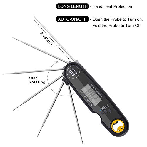 Meat Thermometer Instant Read, EHO Digital Meat Thermometer for Grilling Oven, Kitchen, Cooking, BBQ, Candy, Jam, Milk, Waterproof with Backlight (Black) - Thumbnail 3
