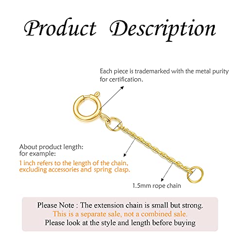 Image of 10k 14k Real Gold 1 inch /1.5 inch /2 inch /2.5 inch /3 inch /4 inch /5 inch Necklace Extender, Necklace Bracelet Extender Chain, Durable Gold Extender Chain, Adjustable Extension Chain for Necklace Bracelet Anklet
