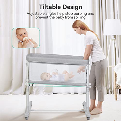 Comomy Baby Bassinet Bedside Sleeper, Baby Bed Bedside Crib With Wheels, Co Sleeper For Newborn Baby Infant, 4-Sided Mesh, Adjustable Height (Grey) #TOP4