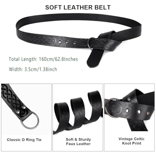 Medieval Knight Leather Belt Mens Viking Embossed Renaissance Costume Accessory4
