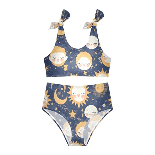 Starry Night Star Sun Moon Girls Two Piece Kids Bikini Set Quick-Dry Bathing Suit Swimwear Adjustable Shoulder Strap3
