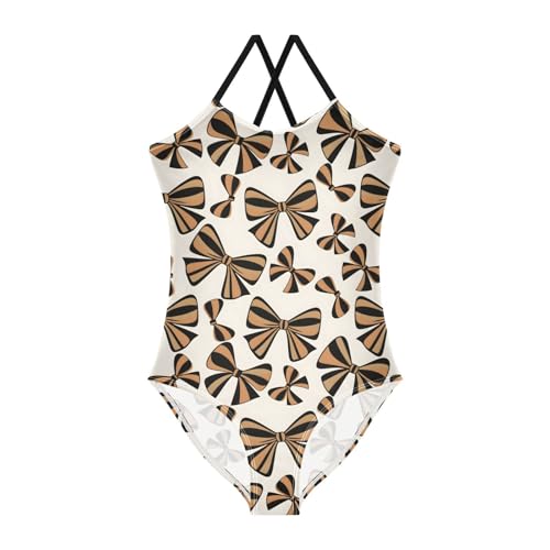 Black Bow Pattern Girls One Piece Swimsuits Summer Quick Dry Beach Bathing Suit