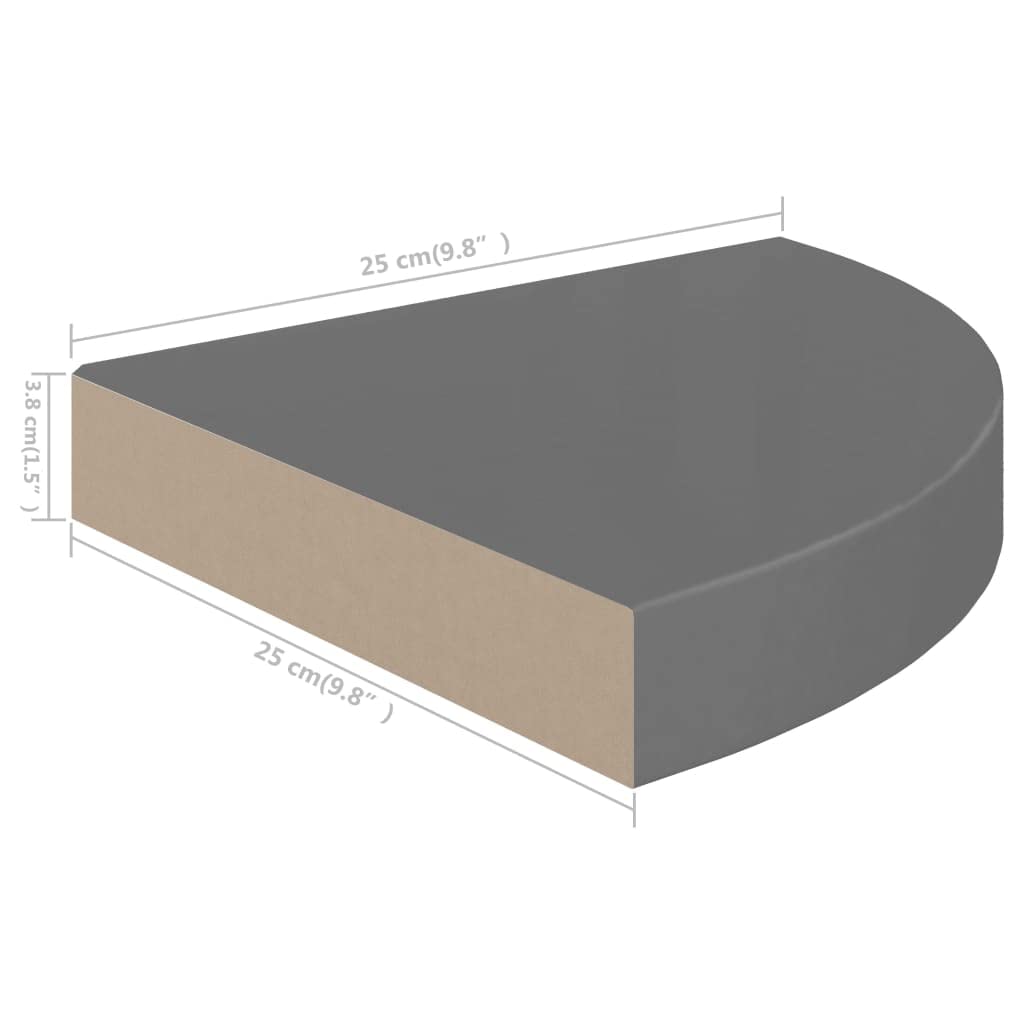 Eck-Schweberegale 4 STK. Hochglanz-Grau 25x25x3,8 cm MDF Wabenplatten-Design Metall Wandhalterung Unsichtbares Befestigungssystem Stabile Aufbewahrung für Bücher und Deko