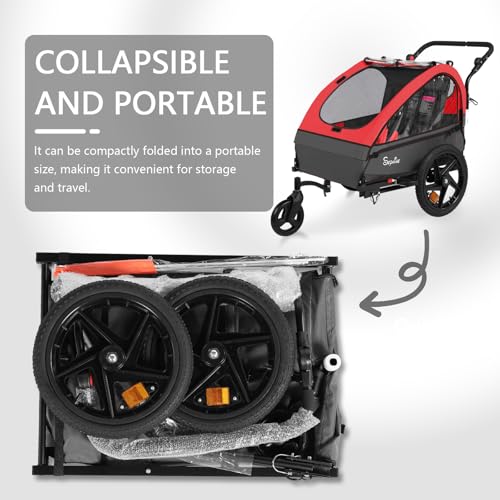 Image of Sepnine Kids Bike Trailer, 2 in1 Canopy Carrier Converts to Stroller Suitable for 1 to 2 Kids, 12+ Months, Quick Attach to Bike, Foldable, with 5-Point Harness and Storage Bags