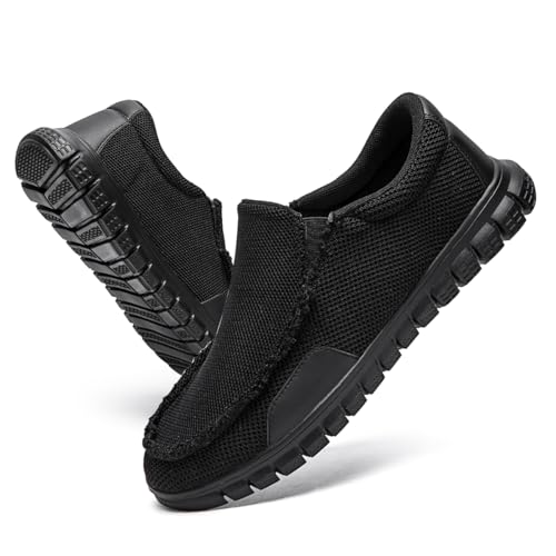 Mens Slip on Loafers Boat Shoes Non Slip Walking Shoes Running Fashion Sneakers for Men Comfort Lightweight Breathable Casual Office Shoes Black 8