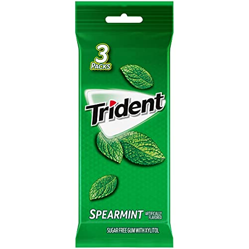 Trident Sugar Free Gum, Spearmint Flavor, 3 Packs (42 Pieces Total)