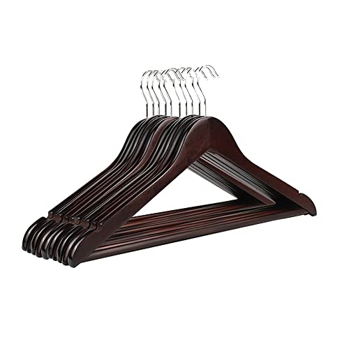 ZKFDP Perchas de Madera Paquete de 10 Perchas Premium para Trajes, Perchas de Madera Maciza, duraderas, estables, multifuncionales, con Barra para Pantalones Redondeada Antideslizante Cover
