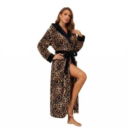 Image of RONGTAI Womens Bathrobe Ladies Fleece Plush Warm Long Robes Fleece Nightgown Sleepwear