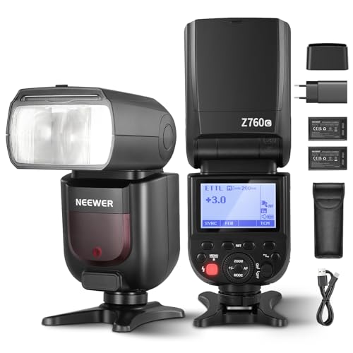 NEEWER Z760-C TTL Blitz Speedlite Kompatibel mit Canon DSLR Kameras, 76Ws GN60 2.4G 1/8000s HSS Blitzgerät, TCM Konvertierung, 2 Pack 7.4V/2600mAh Lithium...