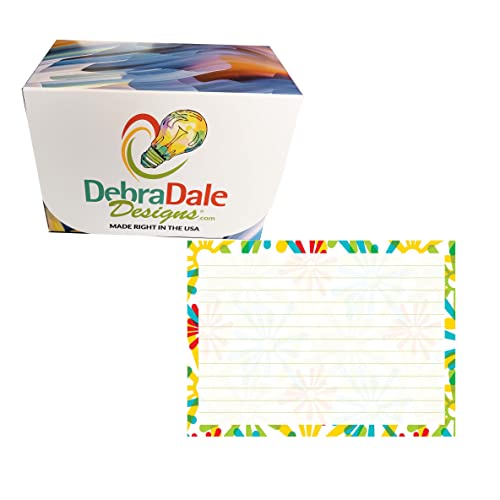 Debra Dale Designs - Made Right In The Usa - 250 Ruled 4" X 6" Index Cards With Daisy Border - Premium 140# Heavy Thick Index Card Stock - Storage Box #TOP28