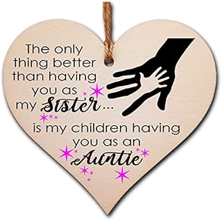 Handmade Wooden Hanging Heart Plaque Gift for Sister Auntie Loving Thoughtful Thank You Keepsake