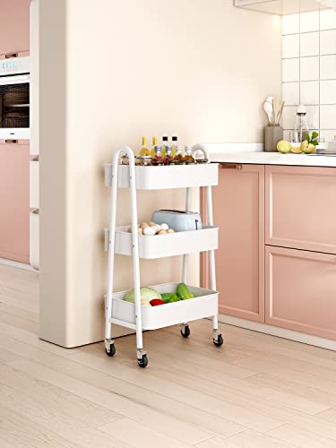 Murri&Murrdi Fruit Vegetable Storage Basket, 3 Tier Stackable Wire Storage Baskets With Wheels, Produce Organizer Bins, Rack Storage Cart For Pantry Bathroom Kitchen Garden（3 Layer D White） #TOP1