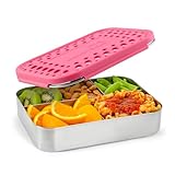 LunchBots Bento Cinco Large Stainless Steel Food Container - Five Section Design Holds a Well-Balanced Variety of Foods - Eco-Friendly Bento Lunch Box - Dishwasher Safe and BPA-Free - Pink Dots