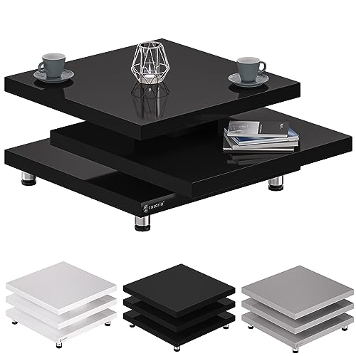 CASARIA® Mesa de Centro New York 60x60cm Blanca Mesita de Salón Diseño Moderno Tablero Giratorio 360°