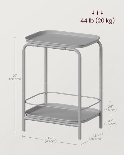 VASAGLE 2-Tier Outdoor Table, Small Side End Table with Tray Storage, Bedside Nightstand for Living Room, Bedroom, Modern Style, Dove Gray ULET243G01 image 3